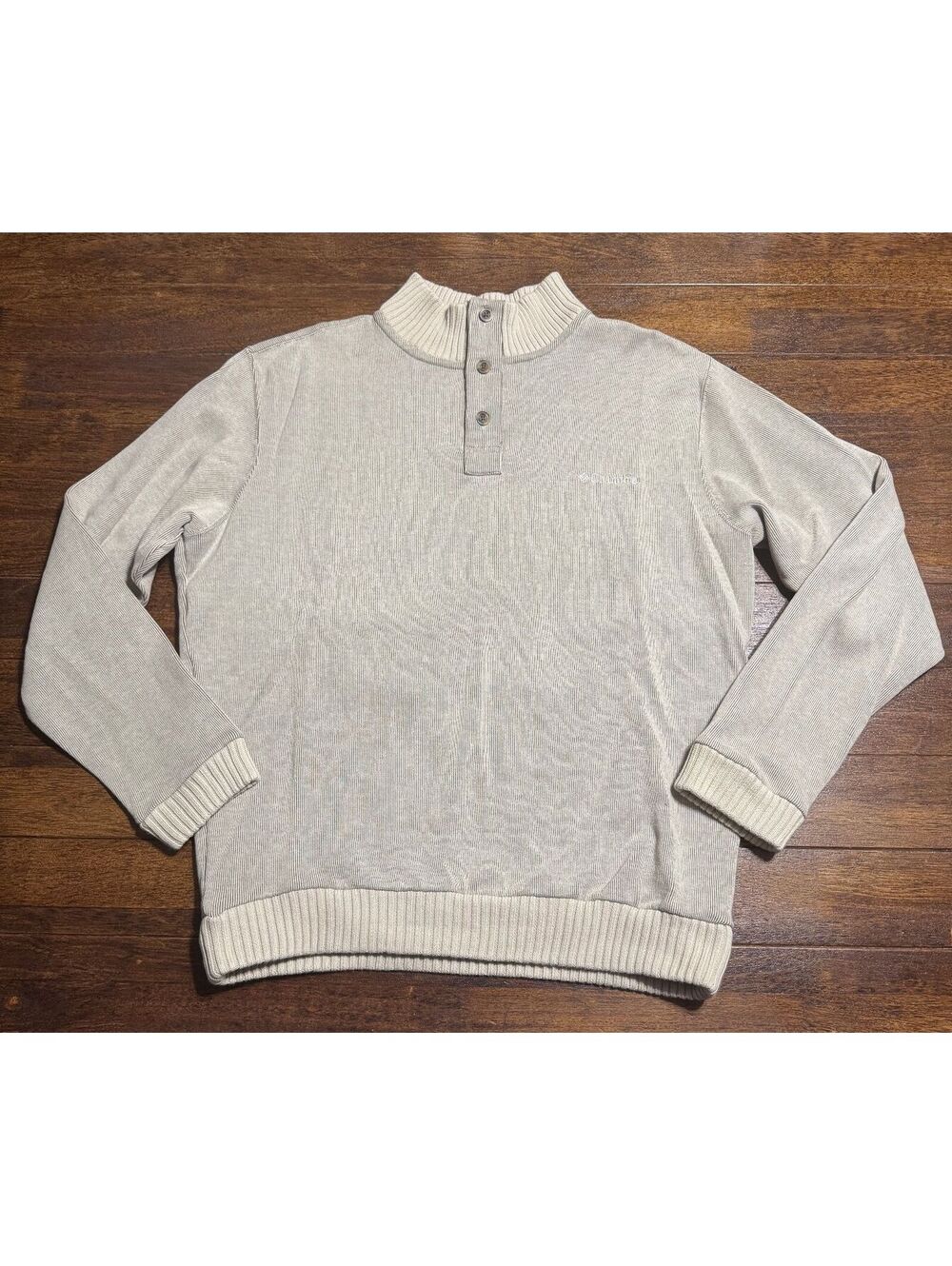 Columbia XCO Pullover Sweater Mens XL Tan Cotton Button Mock Neck Y2K Gorpcore
